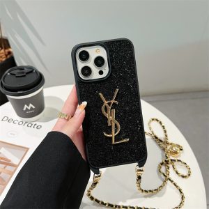 サンローラン スマホケース キラキラ ysl iphone16/16proケース スマホショルダー かわいい iphone ケース ブランド  レディース iphoneケース 肩掛け チェーン 付き