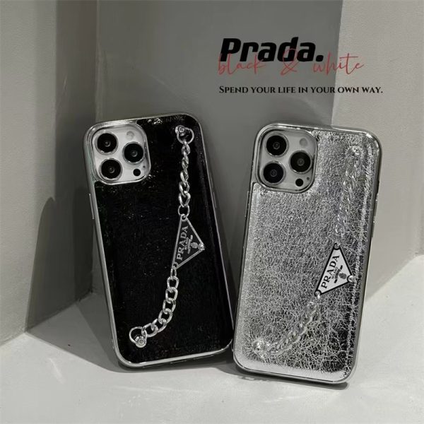 スマホケースプラダ ラメレザー prada iphone16 ケース iphone16pro ケース ハイ ブランド チェーン付き iphone15/15pro ケース メンズ プレゼント ブランド iphone13/12 ケース 芸能人